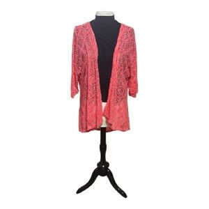 LuLaRoe Vibrant Pink Lace Cardigan Costal Cowgirl Size L